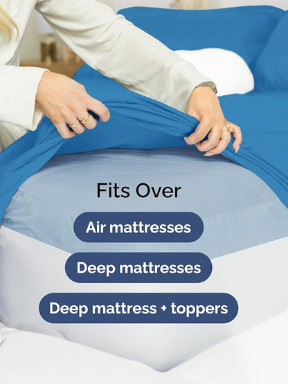 Extra Deep Twin Sheet Set - 4 Piece Breathable & Cooling Sheets - Hotel Luxury Bed Sheets Set - Easy & Secure Fit - Soft, Wrinkle Free & Comfy Sheets Set - Denim Blue Sheet Set with Extra Deep Pockets