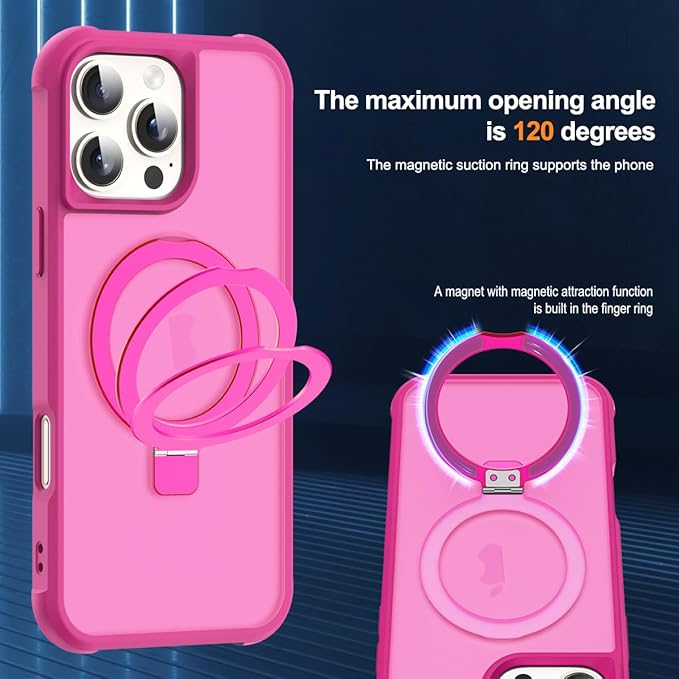 Compatible with iPhone 16 Pro Max Case with Invisible Magnetic O-Ring Stand Military-Grade Translucent Case for iPhone 16 ProMax 6.9" [Compatible with Mag-Safe][Great Grip Feeling], Rose