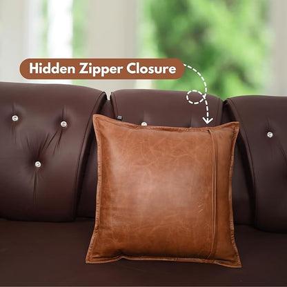 D DOLLY LAMB Lambskin Leather Pillow Cover - Sofa Cushion Case - Decorative Throw Covers for Living Room & Bedroom, 20x20 Inches - Tan Orange Box Pack of 1