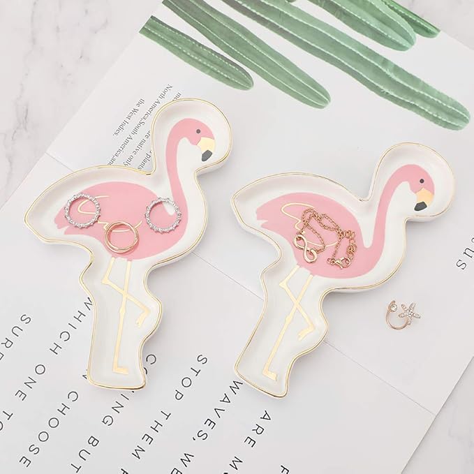 Stephanie Imports Flamingo Ceramic Trinket Plate and Decorative Jewelry Dish