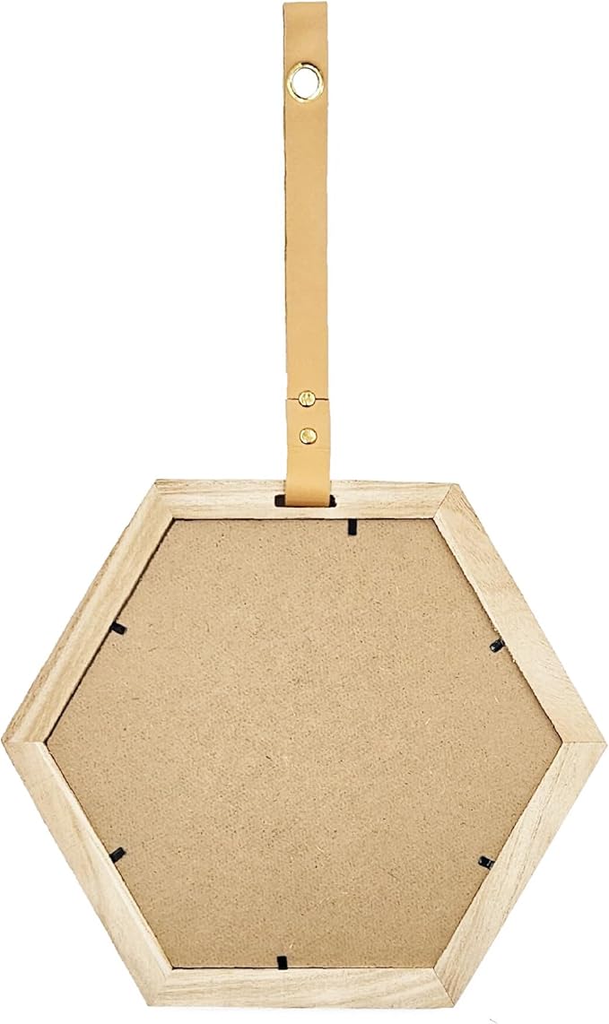 11 x 10 Inches Harlan Hexagon Mirror with Beige Wood Frame, Wall Geometric Mirrors Decor, Hanging Wall Glass Mirror for Home/Bedroom/Living Room/Hallway/Entryway