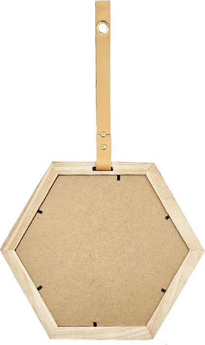 11 x 10 Inches Harlan Hexagon Mirror with Beige Wood Frame, Wall Geometric Mirrors Decor, Hanging Wall Glass Mirror for Home/Bedroom/Living Room/Hallway/Entryway