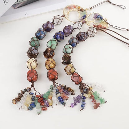 Anjiucc 7 Chakra Stone Healing Crystal Tree of Life Wall Hanging Home Interior Decoration，Window Decoration，Yoga Meditation