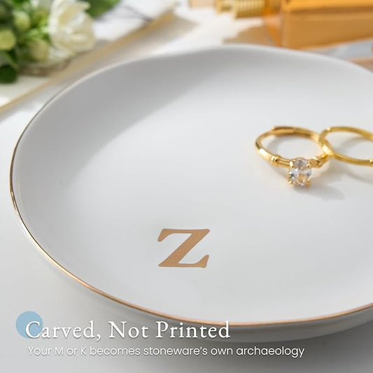 Lolalet Handmade Ceramic Ring Dish Jewelry Tray Plate with Initial, Small Monogram Gift for Her Women Girls Mother, Hostess, Engagement, Bridal Shower, Maid of Honor, Bridesmaid, Birthday, Christmas