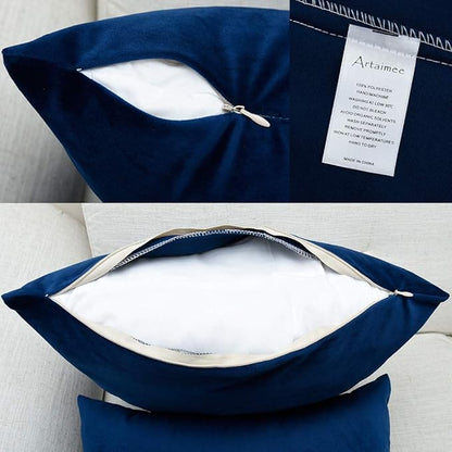 Artaimee Navy Blue Velvet Throw Pillow Covers 18x18 Inches (Set of 2) | Soft, Smooth, Cozy Cushion Cases for Sofa, Bed, Couch, Office, and Car | Machine Washable, Hidden Zipper, Luxury Décor