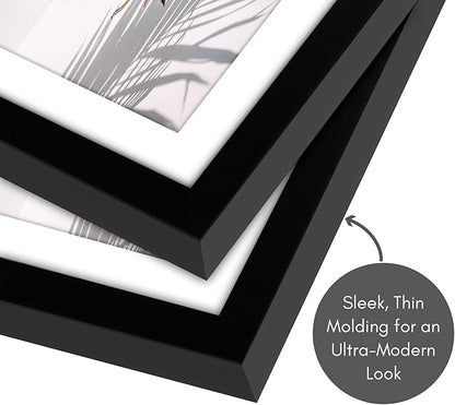 Americanflat 8x8 Picture Frame with Shatter-Resistant Glass - Set of 2 - Use as 6x6 Frame with Mat or Display 8x8 Photo Without Mat - Streamline Collection - Square Frames for Tabletop or Wall - Black
