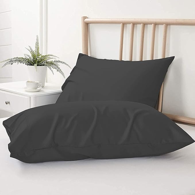 Upgrade Your Bedding Experience with The Made of 100% Cotton Pillow Cases 2 Pack Queen Pillowcases 20" x 30" Size fits Queen Pillows. Envelope Closure Black