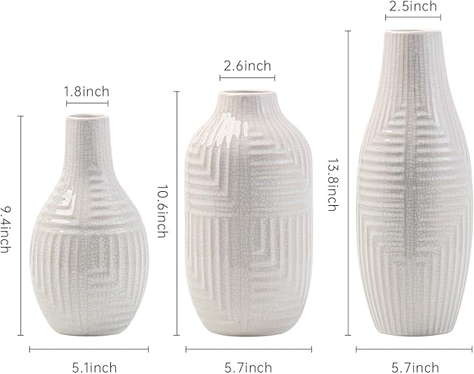 hjn Hand-Glazed White Ceramic Vase - 13.8" H Modern Decorative Centerpiece Vase for Fresh/Dried Flowers, Home Decor for Living Room Bookshelf Mantel | Wedding Housewarming Gift