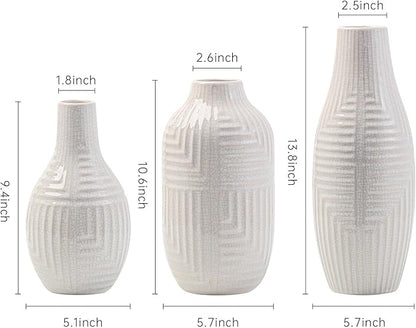 hjn Hand-Glazed White Ceramic Vase - 13.8" H Modern Decorative Centerpiece Vase for Fresh/Dried Flowers, Home Decor for Living Room Bookshelf Mantel | Wedding Housewarming Gift