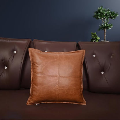 D DOLLY LAMB Lambskin Leather Pillow Cover - Sofa Cushion Case - Decorative Throw Covers for Living Room & Bedroom, 16x16 Inches - Tan Orange Box Pack of 1