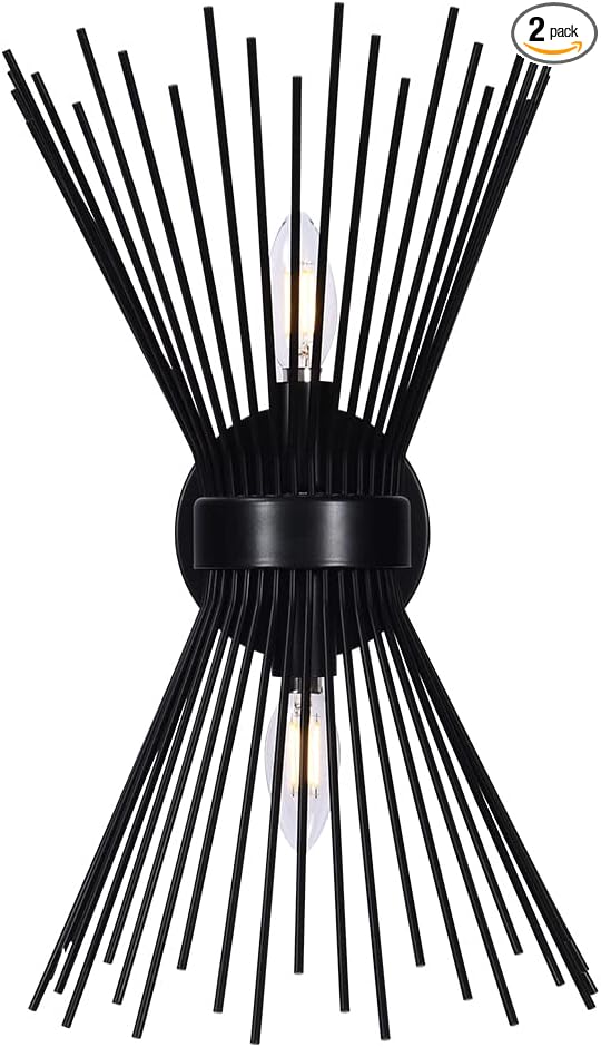 EDISLIVE 2-Bulb Bathroom Vanity Light Mid-Century Modern Starburst Wall Sconce Lamp 11 x 4.7 x 15.8in Wall Light for Hallway Bedroom Bathroom Black