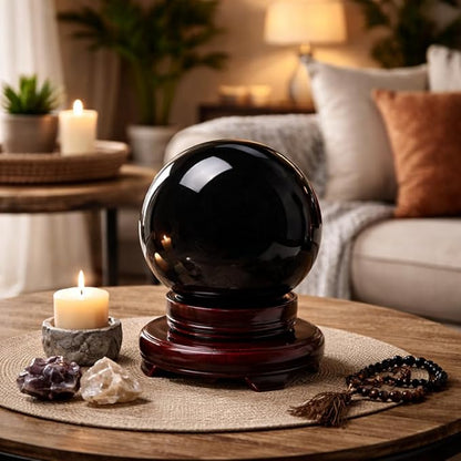 Mina Heal Super Large Black Obsidian Crystal Ball for Protection, Meditation, Feng Shui, and Energy Work – Rare Obsidian Sphere for Décor