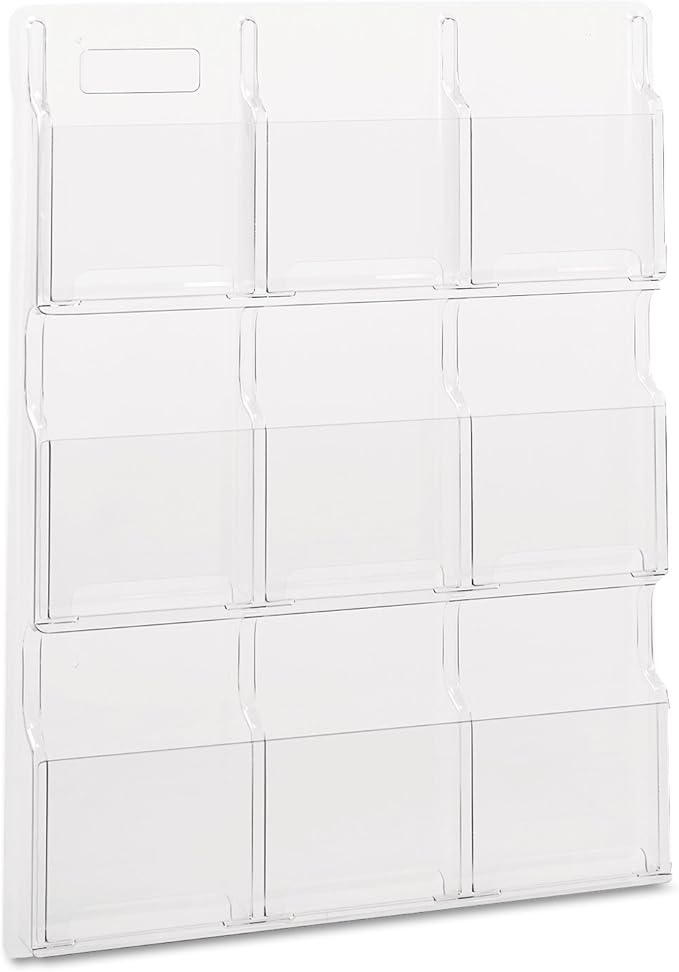 Safco Reveal Literature Rack, 9 Compartments Magazine Holder, Wall-Mounted Brochure Organizer, Acrylic, Clear