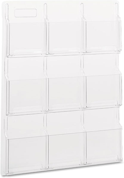 Safco Reveal Literature Rack, 9 Compartments Magazine Holder, Wall-Mounted Brochure Organizer, Acrylic, Clear