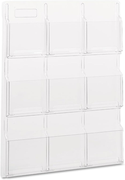Safco Reveal Literature Rack, 9 Compartments Magazine Holder, Wall-Mounted Brochure Organizer, Acrylic, Clear