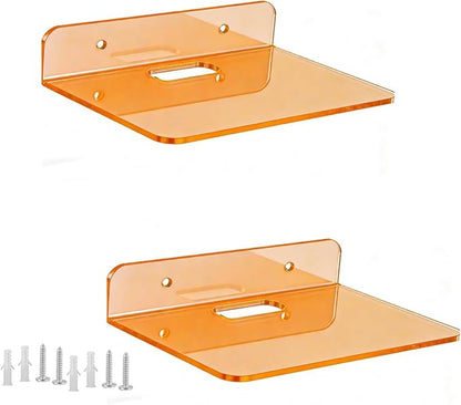 Small Floating Shelves Acrylic Wall Shelf 2 Pack Hanging Shelves for Bedroom, Gaming Room, Living Room, Bathroom, Office with Cable Clips (Orange)