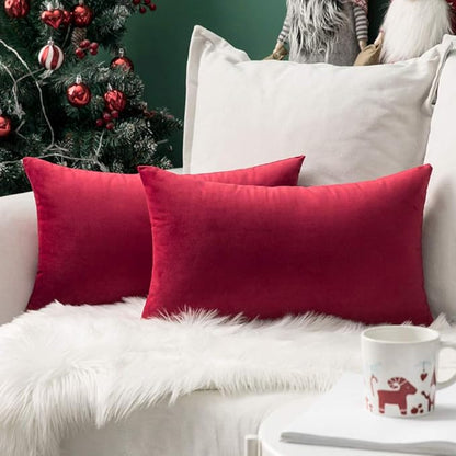 MIULEE Pack of 2 Christmas Velvet Pillow Covers Decorative Lumbar Rectangle Pillowcase Soft Solid Cushion Case Home Decor for Couch Sofa Bedroom Car 12x20 Inch Red