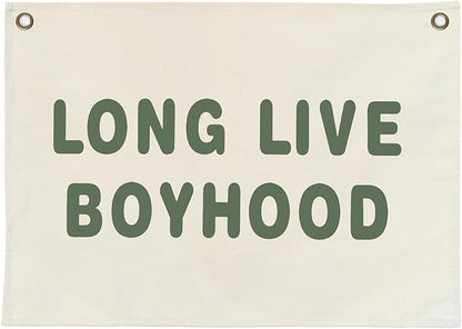 Canvas Banner Hanging Flag Banner for Nursery and Playroom Wall Décor for Kids Trendy Room Décor for Boys and Girls (Boyhood-olive)