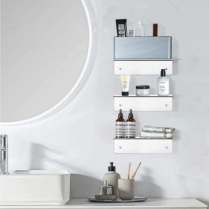 9 Inch Acrylic Floating Shelf, No Drill Adhesive Wall Shelf Set of 4 for Storage, Floating Shelves Damage-Free Expand Wall Space for Living Room, Office, Gaming Room, Bathroom