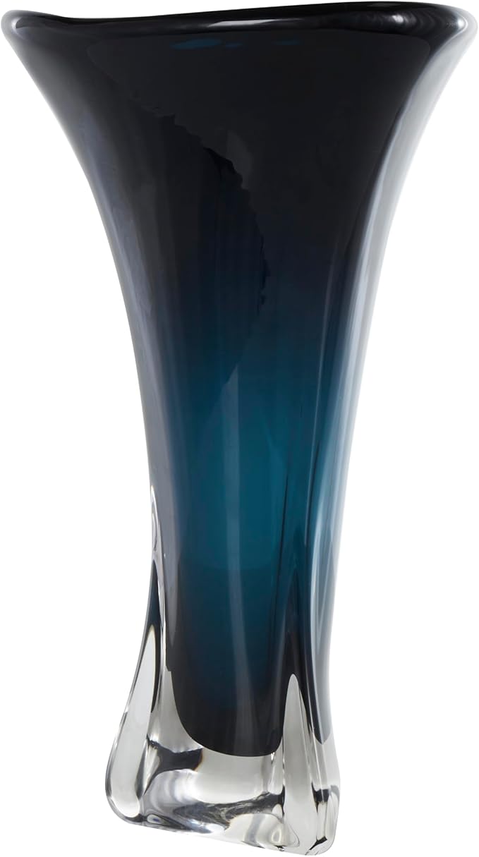 Deco 79 Glass Abstract Decorative Vase Ombre Tulip Centerpiece Vase with Clear Base, Flower Vase for Home Decoration 10" x 10" x 18", Dark Blue