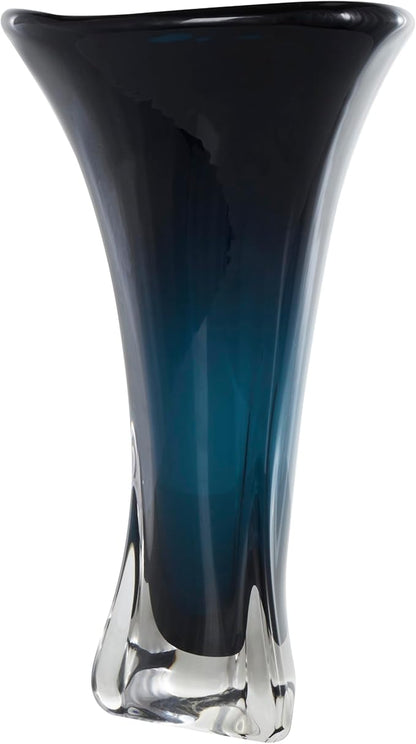 Deco 79 Glass Abstract Decorative Vase Ombre Tulip Centerpiece Vase with Clear Base, Flower Vase for Home Decoration 10" x 10" x 18", Dark Blue