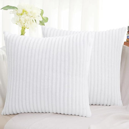 Simmore Decorative Spring Throw Pillow Covers 16x16 Set of 2, Soft Natural Plush Flannel Double-Sided Fluffy Couch Pillow Covers for Sofa Living Room, White