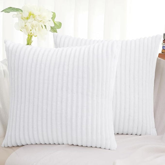 Simmore Decorative Spring Euro Sham Throw Pillow Covers 22x22 Set of 2, Soft Natural Plush Flannel Double-Sided Fluffy Couch Pillow Covers for Sofa Living Room, White