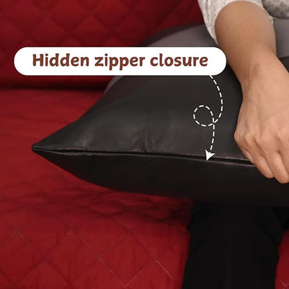 Lambskin Leather Pillow Cover - Sofa Cushion Case - Decorative Throw Covers for Living Room & Bedroom, 20x20 Inches - Black and Grey Plain Pack of 1