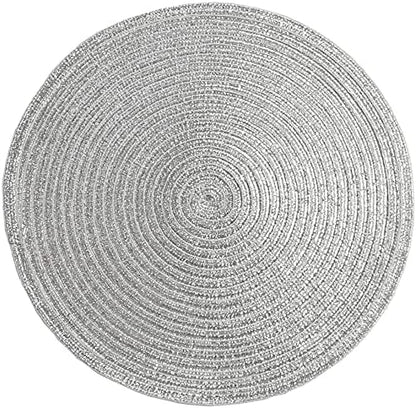 SHACOS Christmas Glitter Silver Placemats Set of 8 Sparkle Bling 15 inch Round Braided Table Mats Washable Place Mats for Dining Table Home Table Decor (Silver, 8)