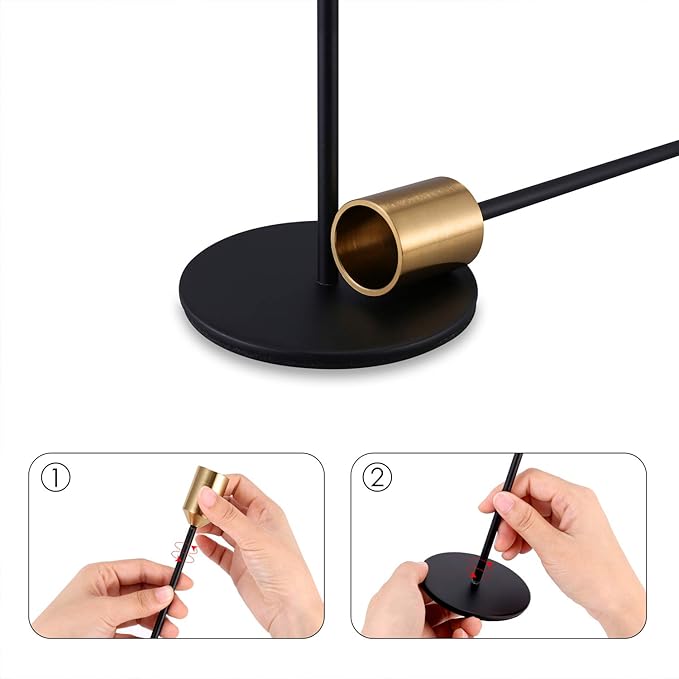 Candle Holders,Set of 6 Candlestick Holders for Taper Candles, Brass Gold Black Modern Decorative Candle Stick Holder for Table, Mantel, Wedding, Dinning, Party(Candles are not Included)