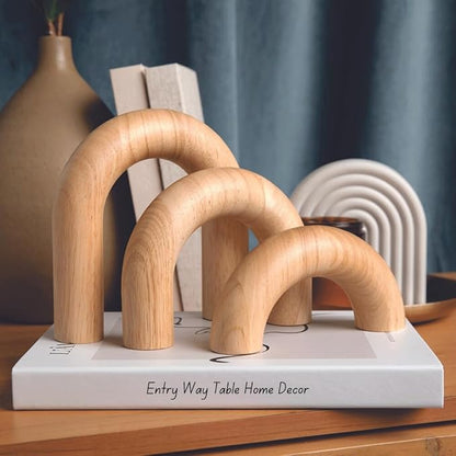 3-Piece Natural Arches Home Decor Set – Aesthetic Shelf Objects, Coffee Table, and Bookshelf Accent, Japandi Modern and Boho Living Room or Entryway Table Decorative Objects