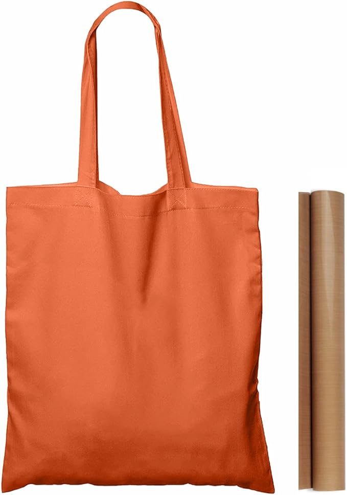 NPBAG 15 Pack 15'' X 16'' Orange Cotton Tote Bags, Blank Bulk Cloth bags with 1pc of PTFE Teflon Sheet
