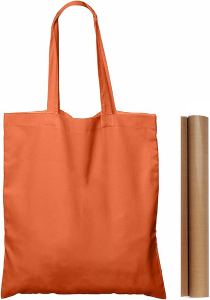 NPBAG 15 Pack 15'' X 16'' Orange Cotton Tote Bags, Blank Bulk Cloth bags with 1pc of PTFE Teflon Sheet