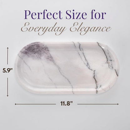 Handcrafted Marble Tray – Bathroom Counter Organizer, Jewelry Tray, Perfume Organizer & Decorative Tray for Vanity Accessories, Coffee Table Decor & Bathroom Countertop (Oval, Leilac)