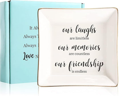 Endless Friendship Gifts Ceramic Ring Dish Jewelry Tray,Birthday Gifts For Best Friend-Our Laughs Are Limitless,Our Memories Are Countless,Our Friendship Is Endless