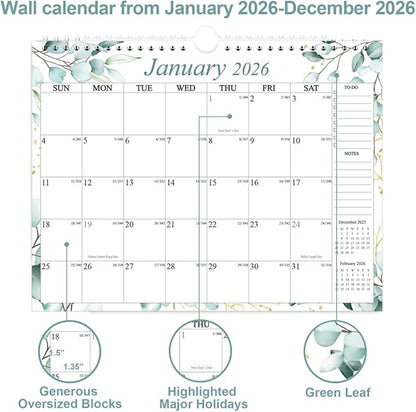 Calendar 2026-12 Months Wall Calendar from January 2026 to December 2026, 2026 Wall Hanging Calendar Planner with Thick Paper, 8.5" x 11", Teal Leaf