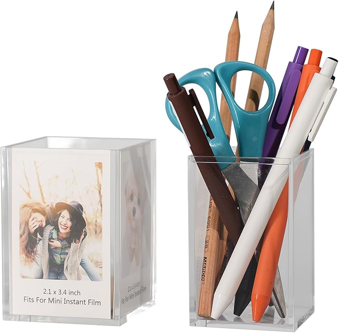 GOLDBARLEY Polaroid Frame for Photos,Instax Mini Frame 2x3 4-Side Desk Photo Frame and Holder for Fujifilm Instax Mini Film,Vase,Makeup Desk Organizer (2 Pack)