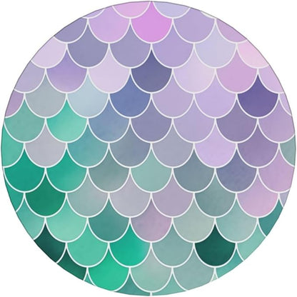 6 Pcs Ceramic Coasters with Holder Absorbent Drink Round Teal Pink Mermaid Fish Scales Design for Home Table Coffee Cup Wine Beer Bar,Size 4.4 inches