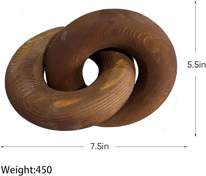 Wood Knot Décor-2 Link Wooden Chain Link Home Decor,Coffee Table Decor Book Shelf Decor Accents Art Decor Living Room Decor Items (Brown)