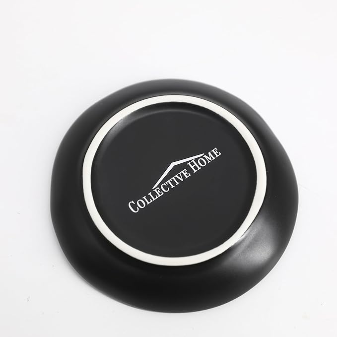 COLLECTIVE HOME - Ceramic Jewelry Tray, Decorative Trinket Dish for Rings Earrings Necklaces Bracelet Watch Keys, Birthday Mother's Day Christmas Gift for Women, 4.75", Black Surface (a)
