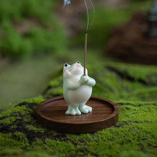 Frog Incense Holder for Sticks, Ceramic Incense Holder Cute Frog Figurines Incense Stick Holder, Insence-Sticks Burner Incense Burner Holder for Yoga Meditation Home Office Decor (without Ash Catcher)
