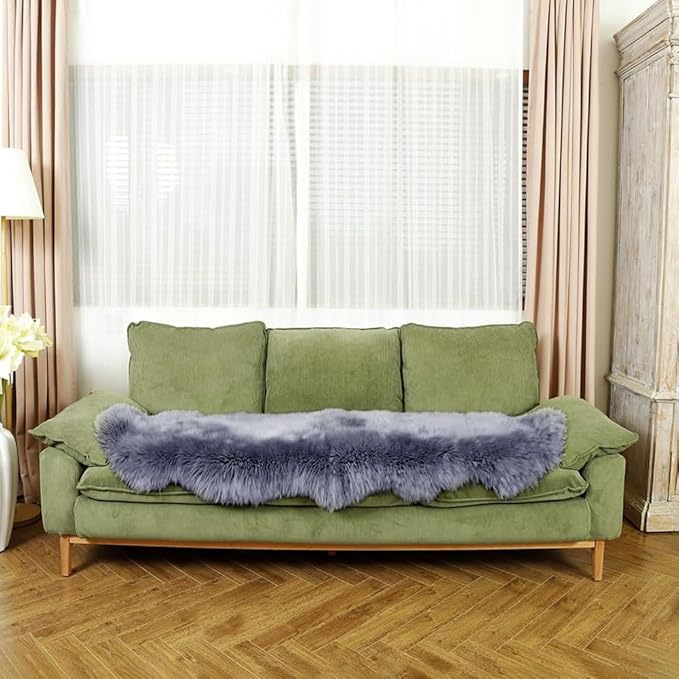 LLB Genuine Sheepskin Area Rug Wool Rug Fur Carpet Fluffy Shaggy Fur Rug for Living Room Kids Bedroom Real Sheepskin Throw Lambskin Rugs Sofa Mat Chair Seat Covers (Carbon Gray, 2 x 6 ft Sheepskin)