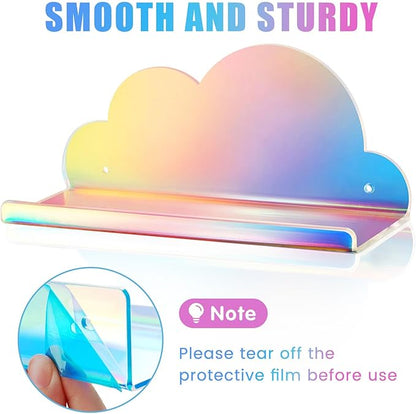 NiHome Iridescent Acrylic Floating Shelves, 2 Pack Cloud Shelves - Large Floating Shelf for Wall, Wall Mountable and Multi-Functional for Home Décor, Bathroom, Kitchen, Bedroom (Large, 2 Pack)