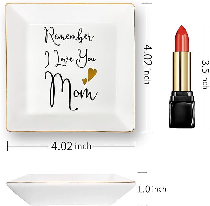 Mom Gifts from Sister Mothers Day Gifts Birthday Gifts for Mum Christmas Thanksgiving Gift Female Small Unique Trinket Tray Ceramic Jewelry Dish Ring Holder,Remember I Love You Mom