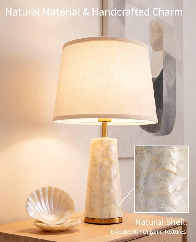 Coastal Table Lamps for Bedroom Nightstand Set of 2, Touch Control Ocean Beach Nautical Seashell Lamp, Modern Sea Shell Bedside Night Stands Light for Beachy Cottage Farmhouse Decor (Gold)