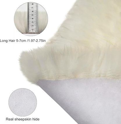 MH MYLUNE HOME Genuine Sheepskin Rug, New Zealand Luxury Sheepskin Carpet Natural, Real Sheepskin Seat/Chair Cover Soft, Sheepskin Runner for Bedroom/Living Room,2 X 6 Ivory White