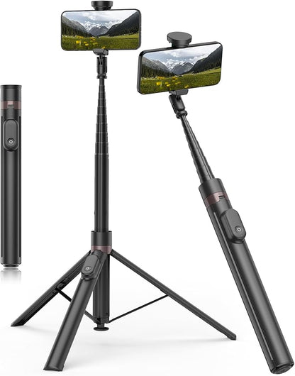 TONEOF 70" Automatic Phone Tripod with Magnetic Rechargable Remote,Selfie Stick 360° Vertical & Horizontal Rotatable,Stable for iPhone/Android(Black)