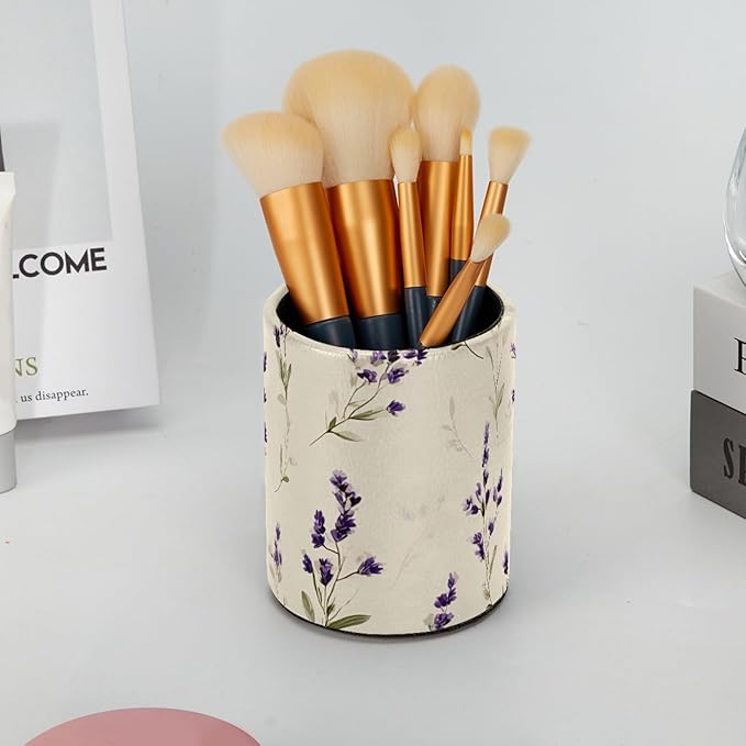 Pen Cup Holder for Desk, Large Pencil Holder, Cute Lavender Flowers and Sage Green Leaves Pattern Desk Stationery Storage Organizer Makeup Brush Holder for Home Office School