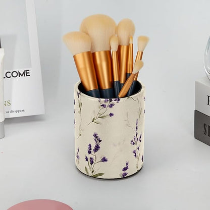 Pen Cup Holder for Desk, Large Pencil Holder, Cute Lavender Flowers and Sage Green Leaves Pattern Desk Stationery Storage Organizer Makeup Brush Holder for Home Office School