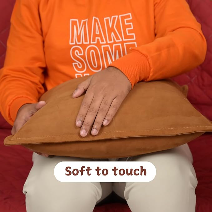 Genuine Suede Leather Pillow Cover, 16x16 Inch Case for Lumbar Throw Couch Pillows, Thick & Soft Cushion Covers for Sofa Bed Home Decor (Suede Tan Box Pack of 1)